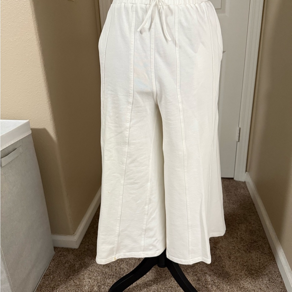 White Wide-Leg Trousers with Elastic Waistband